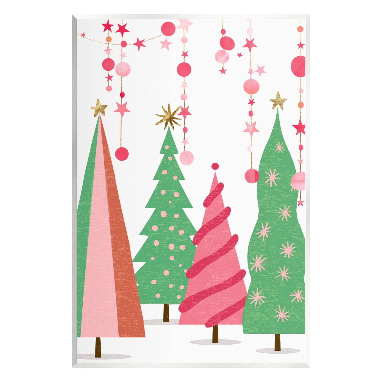 Stupell Industries Pink & Green Christmas Trees Wall Plaque Art